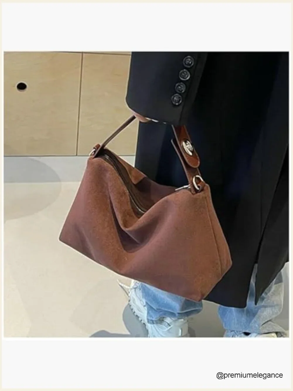 Suede Tote Hobo Bag with Adjustable Strap, Crescent Shoulder Purse